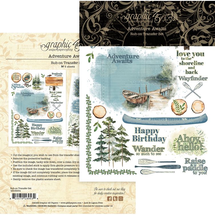 Graphic 45 Adventure Awaits Rub-On Transfer Set